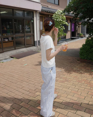 Striped Easy Pants with Waist String