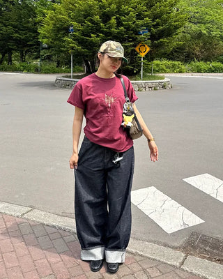 Rolled-up wide-leg denim