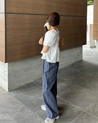 Striped pants with string waistband