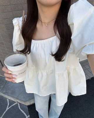 Square neck shirred blouse