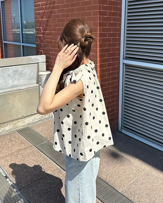 Halter neck polka dot blouse