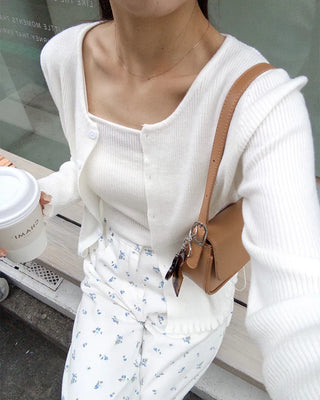 Knit frill camisole & cardigan set
