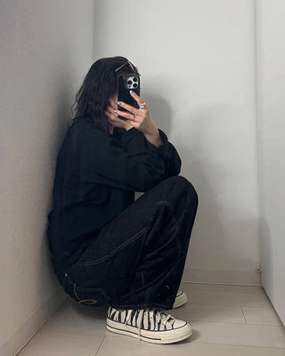(UNISEX) Buckle Balloon Denim Pants