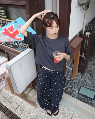 Linen Dot Wide Easy Pants