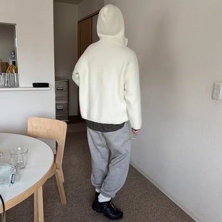 Half-zip hooded knit sweater