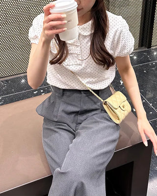 Dot Shirring Short-Sleeve T-Shirt