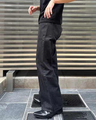 Button-fly wide-leg denim pants