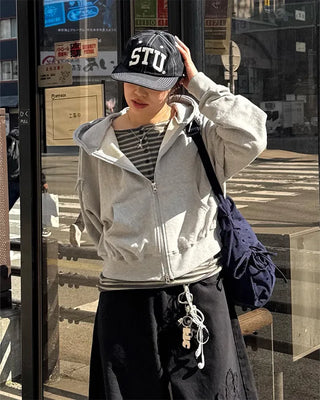 Cropped double-zip hoodie
