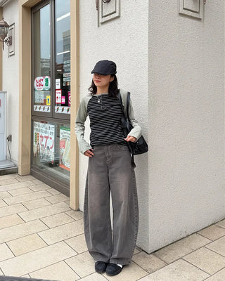 Striped Henley Neck Long T-Shirt