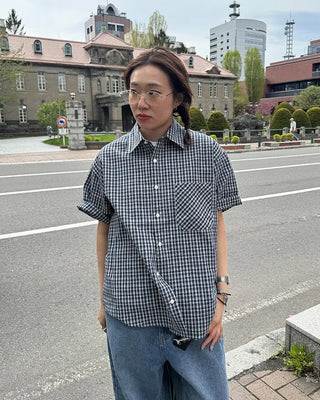 Seersucker check short-sleeved shirt