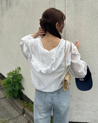 Polka Dot See-Through Frill Zip Hoodie