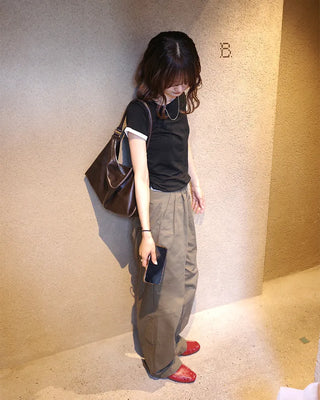 Two-pleat cotton wide-leg pants