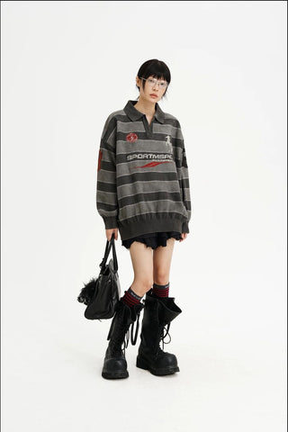 [MASONPRINCE] Washed Striped Polo Knit Sweater