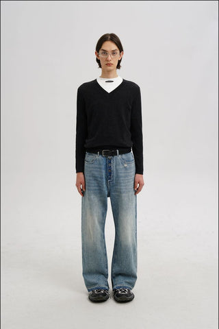 [MASONPRINCE] Distressed High-Waist Denim Jeans