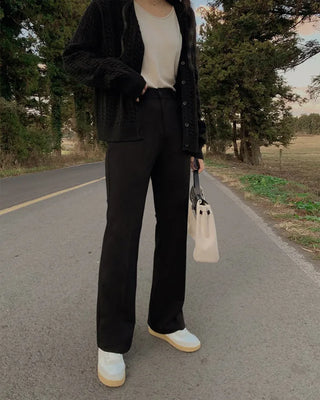 Warm fleece-lined semi-bootcut slacks