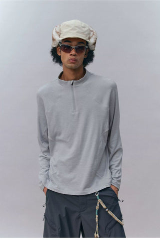 [Monterest] 3A Antibacterial Grid Fleece Half-Zip Tee