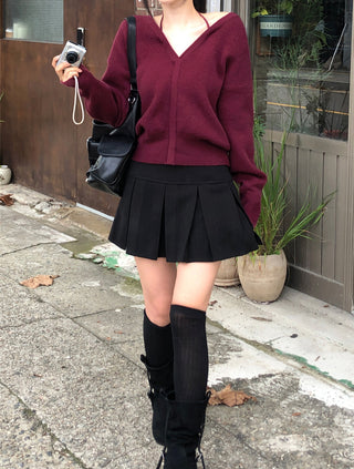 (Pleated skirt with built-in inner shorts)