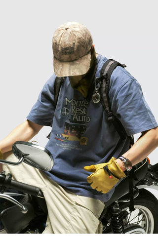 [Monterest] Washed Cotton Racing Print T-Shirt