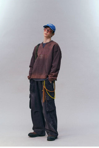 [Monterest] Washed Split-Neck Graphic Sweatshirt
