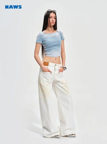 [NOTAWEAR] Washed Ribbed Crop Tee with Twist  Back