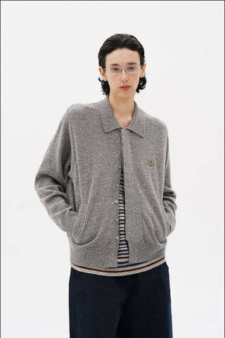 [MASONPRINCE] Layered Polo Collar Wool Blend Knit Cardigan