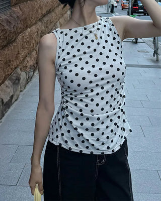 Polka Dot Round Neck Sleeveless
