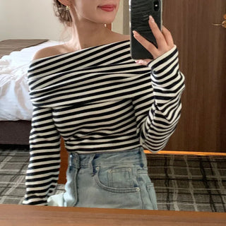Striped off-shoulder knit