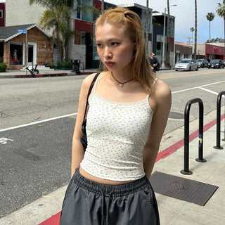 Ribbon flower camisole with built-in cups