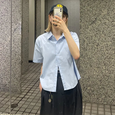Plain cropped short-sleeved shirt
