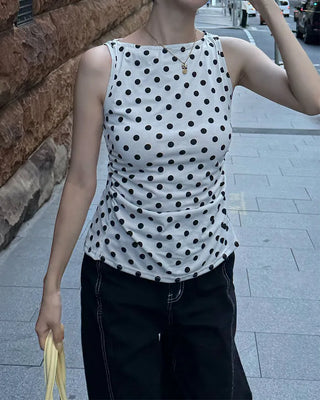 Polka Dot Round Neck Sleeveless