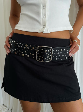 Wanna Find Out Faux Leather Belt Black  Silver