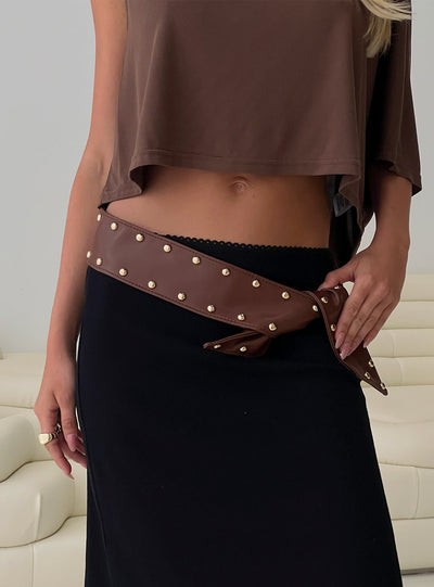 City Of Dreams Faux Leather Belt Brown  Gold