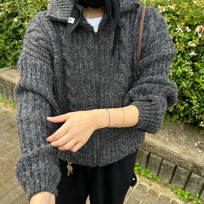 Cable Zipper Cardigan