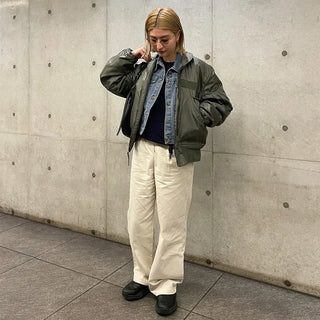 Brushed-back cotton pleated pants