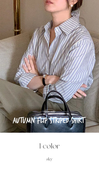 Autumn Flip Loose Fit Striped Border Shirt