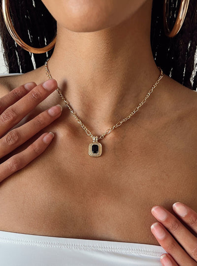 Setton Pendant Necklace Gold  Black