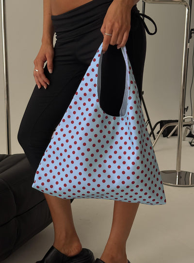 Mayda Tote Bag Red  Blue Polka