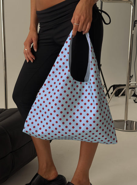 Mayda Tote Bag Red  Blue Polka