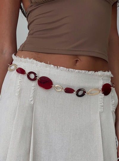 Felon Beaded Chain Belt Gold  Red