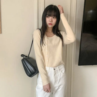 Asymmetrical Button Knit Cardigan