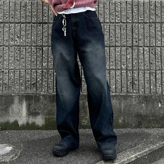 Striped ribbed denim pants