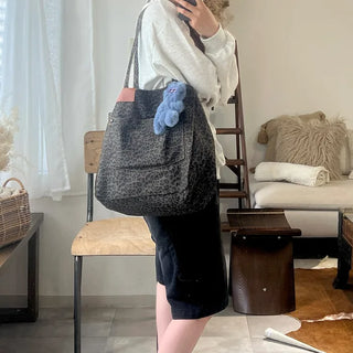 (Unisex) Leopard Big Canvas Shoulder Bag
