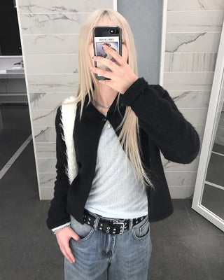Round collar knit cardigan