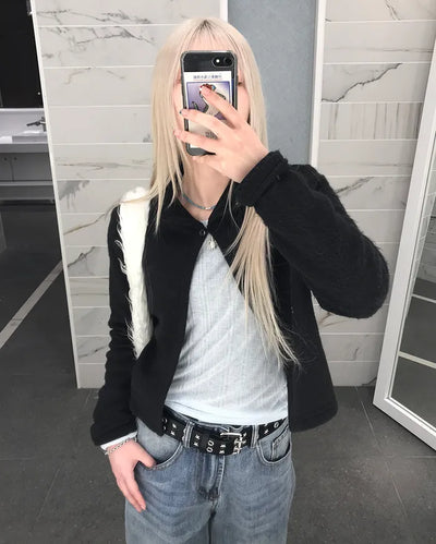 Round collar knit cardigan
