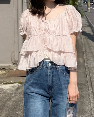 Ribbon string tiered blouse
