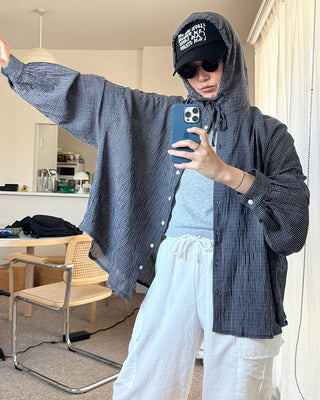 Checked hooded shirt