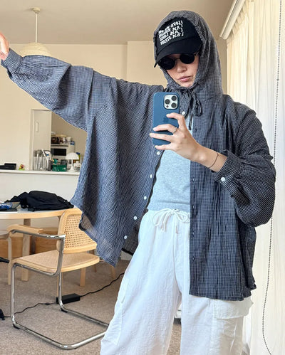 Checked hooded shirt