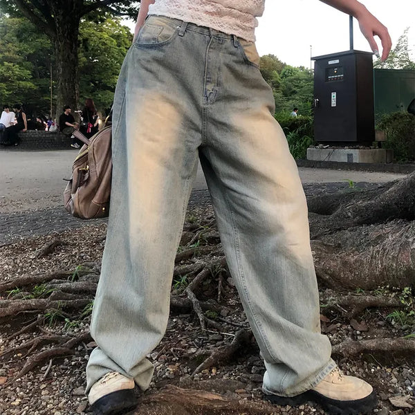 Vintage Wash Wide Denim Pants