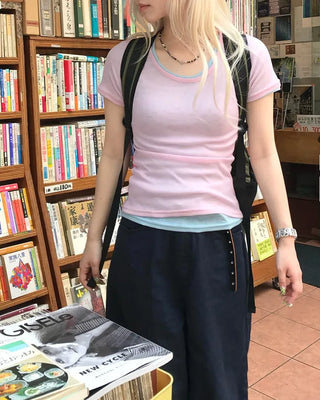 See-through layered half T-shirt