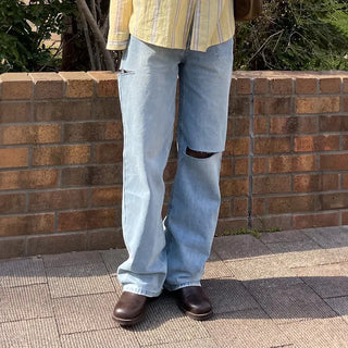 Side-slit vintage denim pants